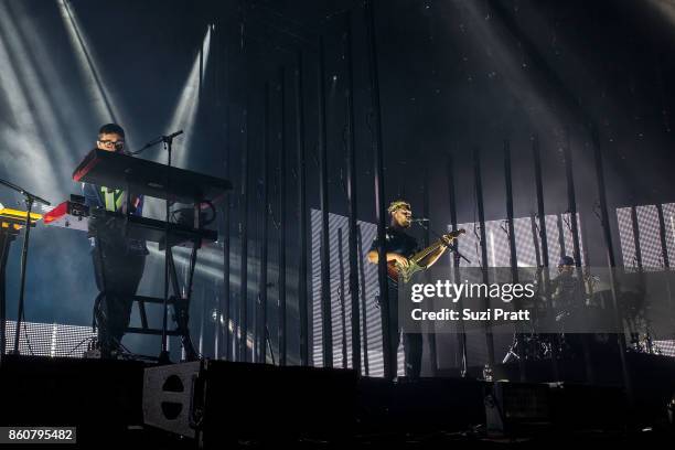 Gus Unger-Hamilton, Joe Newman and Thom Sonny Green of Alt-J perform at WaMu Theater on October 12, 2017 in Seattle, Washington.