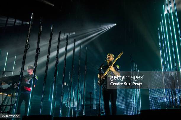 Gus Unger-Hamilton and Joe Newman of Alt-J perform at WaMu Theater on October 12, 2017 in Seattle, Washington.