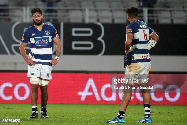 Akira Ioane of Auckland and Taleni Seu of Auckland after the match during the round nine Mitre 10 Cup match between Auckland and Canterbury at Eden...
