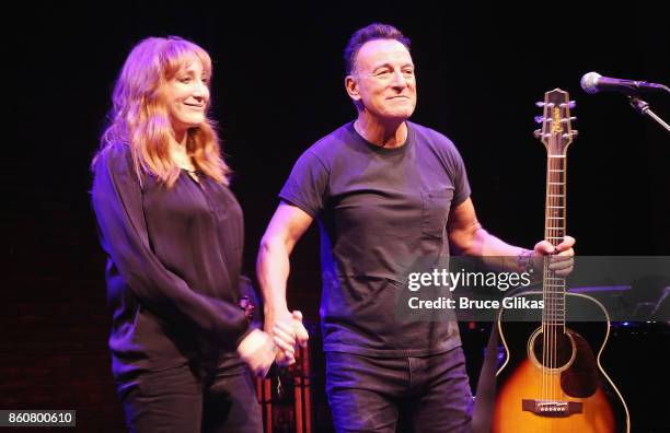 Patti Scialfa and Bruce Springsteen take the opening night bows for his show "Springsteen on Broadway" on Broadway at The Walter Kerr Theatre on...