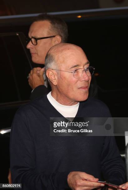 Tom Hanks and David Geffen at the opening night arrivals for "Springsteen on Broadway" at The Walter Kerr Theatre on October 12, 2017 in New York...