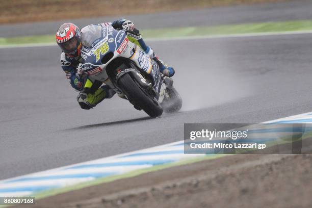 Loris Baz of France and Avintia Racing rounds the bend during the MotoGP of Japan - Free Practice at Twin Ring Motegi on October 13, 2017 in Motegi,...