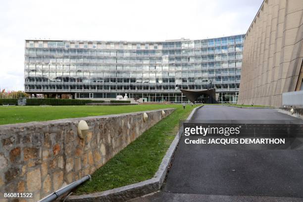 Picture taken on October 12, 2017 shows the United Nations Educational, Scientific and Cultural Organisation headquarters in Paris. - The United...