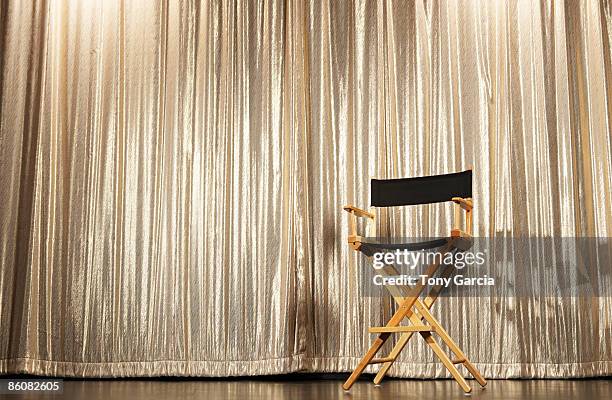 director's chair on stage - regisseurstoel stockfoto's en -beelden