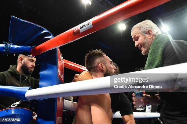 Florian Montels and His Coach Frederic Patrac during the Boxitanie Event on October 12, 2017 in Montpellier, France.