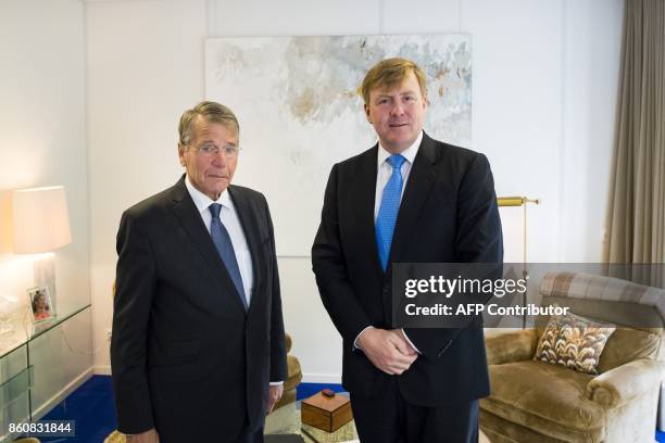 Dutch king Willem-Alexander receives at the Eikenhorst Chairman of the State Piet-Hein Donner on October 13, 2017 in Wassenaar, after the leaders of...