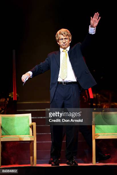 David Wenham plays the role of Jerry Springer during the 'Jerry Springer The Opera' photo call at the Sydney Opera House on April 21, 2009 in Sydney,...
