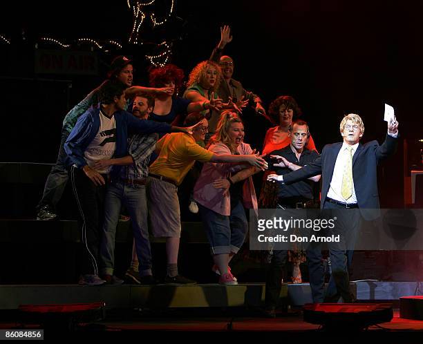 David Wenham plays the role of Jerry Springer during the 'Jerry Springer The Opera' photo call at the Sydney Opera House on April 21, 2009 in Sydney,...