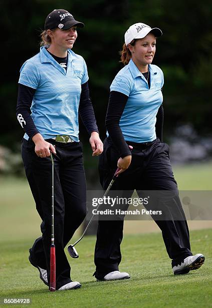 Caroline Bon of Northland and Larissa Eruera of Aviation approach the ninth hole during the New Zealand Women's Amateur Championship at Remuera Golf...