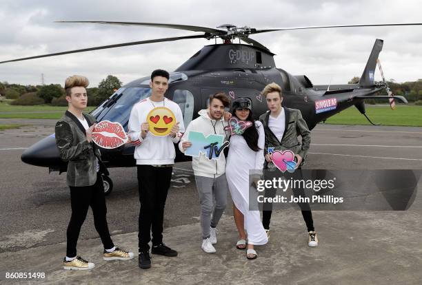 Jedward Elliot Crawford, Casey Johnson and Marnie Simpson during the MTV 'Single AF' Photocall at Elstree Studios on October 13, 2017 in Borehamwood,...