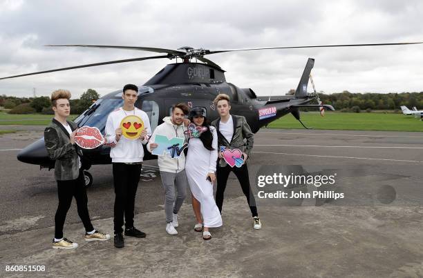 Jedward Elliot Crawford, Casey Johnson and Marnie Simpson during the MTV 'Single AF' Photocall at Elstree Studios on October 13, 2017 in Borehamwood,...