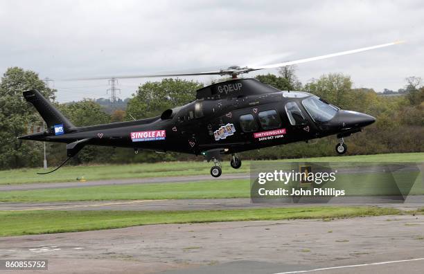 Celebrities arrive by helicopter for the MTV 'Single AF' Photocall at Elstree Studios on October 13, 2017 in Borehamwood, England. Seven celebrities...