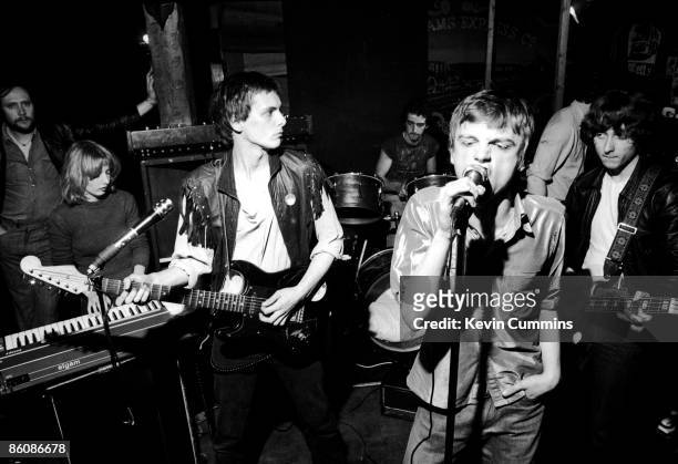 English rock group The Fall performing at The Ranch, Manchester's first punk club, 18th August 1977. Left to right: Una Baines, Martin Bramah, Karl...