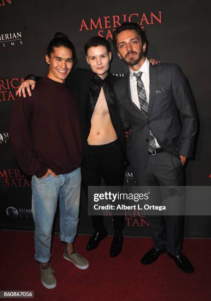 Actors Boo Boo Stewart, Jesse Sullivan and Sebastian Gregory arrive for the Premiere Of Miramax's "American Satan" held at AMC Universal City Walk on...