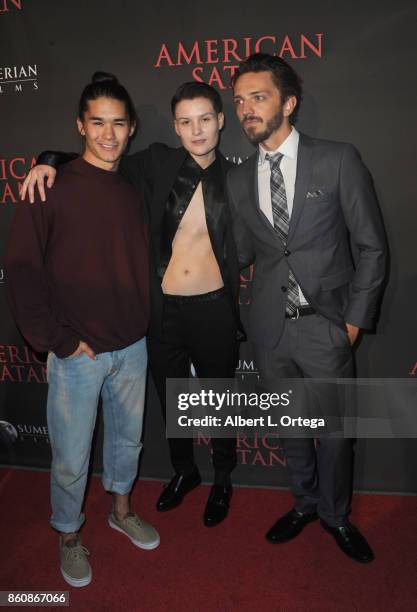 Actors Boo Boo Stewart, Jesse Sullivan and Sebastian Gregory arrive for the Premiere Of Miramax's "American Satan" held at AMC Universal City Walk on...