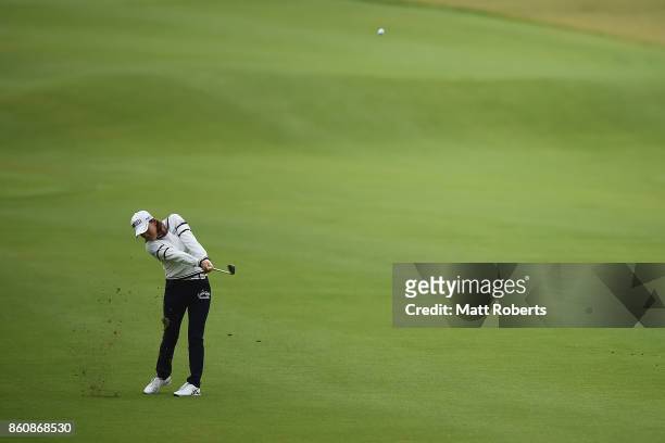 Erina Hara of Japan plays her approach shot on the 1st hole during the first round of the Fujitsu Ladies 2017 at the Tokyu Seven Hundred Club on...