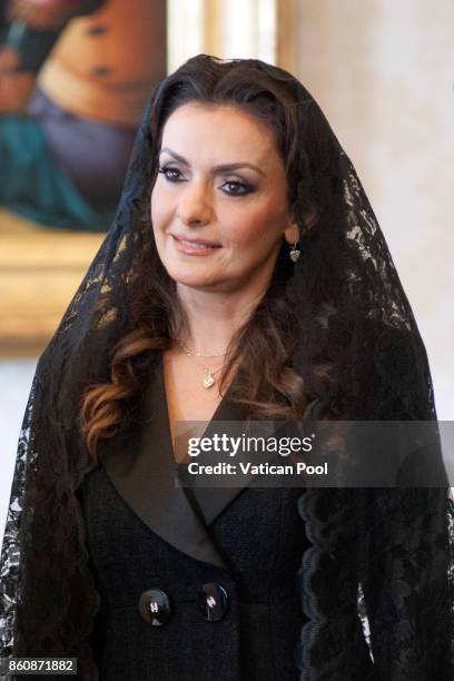 Lara Bashir El Alzem, wife of Lebanon Prime Minister Saad Hariri attends a private audience with Pope Francis at the Apostolic Palace on October 13,...