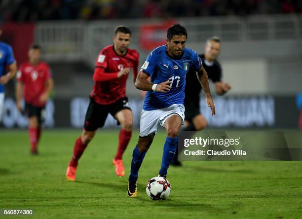 Citadin Martins Eder of Italy in action during the FIFA 2018 World Cup Qualifier between Albania and Italy at Loro Borici Stadium on October 9, 2017...