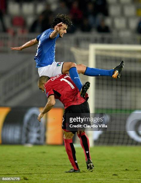 Marco Parolo of Italy in action during the FIFA 2018 World Cup Qualifier between Albania and Italy at Loro Borici Stadium on October 9, 2017 in...
