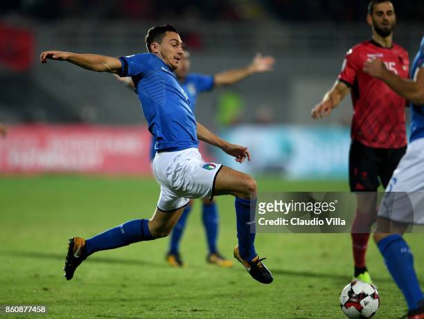 Matteo Darmian of Italy in action during the FIFA 2018 World Cup Qualifier between Albania and Italy at Loro Borici Stadium on October 9, 2017 in...