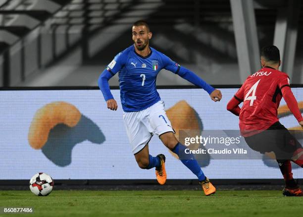 Leonardo Spinazzola of Italy in action during the FIFA 2018 World Cup Qualifier between Albania and Italy at Loro Borici Stadium on October 9, 2017...