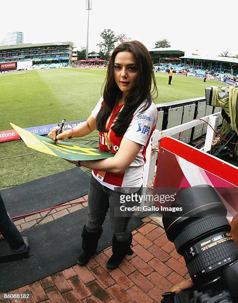Bollywood star Preity Zinta signs autographs in Durban during the IPL T20 match between Kings XI Punjab v Kolkata Knight Riders at Sahara Park on...