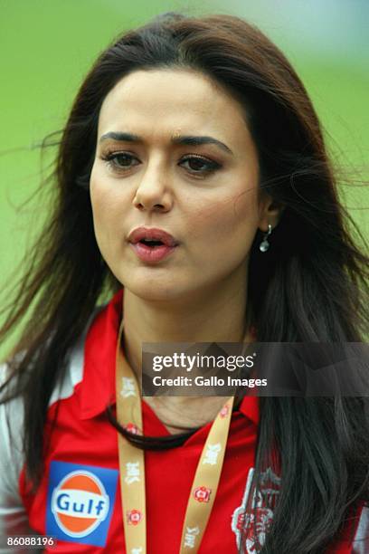 Bollywood Star Preity Zinta during the IPL T20 match between Kings XI Punjab v Kolkata Knight Riders at Sahara Park on April 21, 2009 in Durban,...