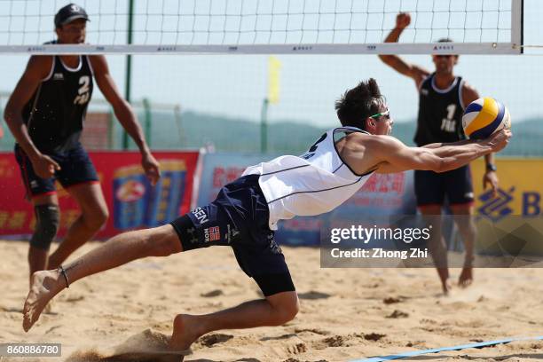 Mathias Berntsen of Norway in action with Sandlie Sorum Christian during the match against Krou Youssef and Aye Quincy of France on Day 3 of 2017...