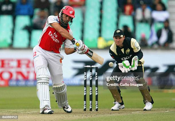 Yuvraj Singh of the Kings XI Punjab in action during the IPL T20 match between Kings XI Punjab v Kolkata Knight Riders at Sahara Park on April 21,...