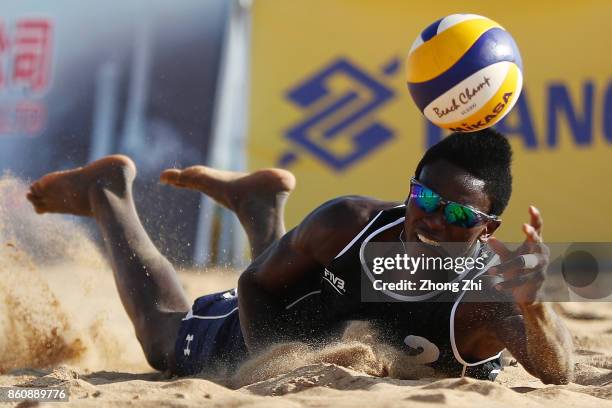 Ahmed Tijan of Qatar in action with Cesar Do Nascimento Junior Julio of Qatar during the match against Lazar Kolaric and Djordje Klasnic of Serbia on...