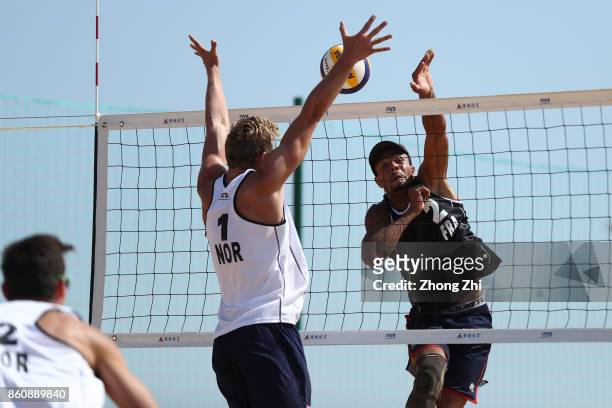 Aye Quincy of France in action with Krou Youssef of France during the match against Sandlie Sorum Christian and Mathias Berntsen of Norway on Day 3...