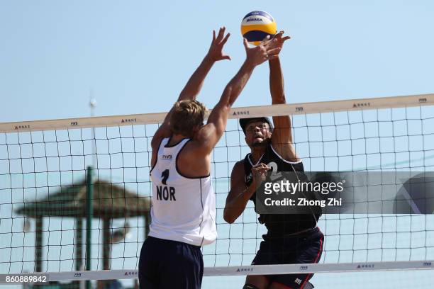 Aye Quincy of France in action with Krou Youssef of France during the match against Sandlie Sorum Christian and Mathias Berntsen of Norway on Day 3...