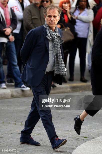 Cahrels Berling arrives at ean Rochefort's Funeral At Eglise Saint-Thomas D'Aquin on October 13, 2017 in Paris, France.