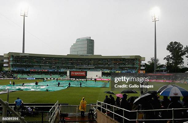 The match is called off due to rain, resulting in Kolkata Knight Riders winning on the Duckworth Lewis method during the IPL T20 match between Kings...