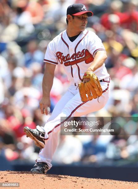 Kenshin Kawakami of the Atlanta Braves pitches against the Florida Marlins at Turner Field on April 16, 2009 in Atlanta, Georgia.