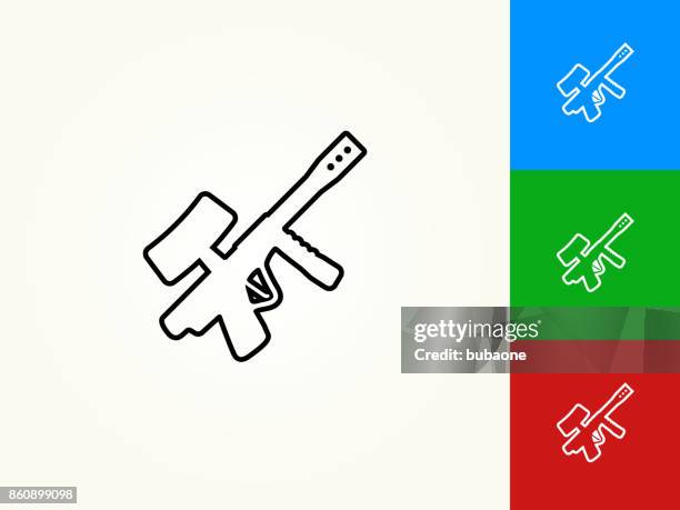 paintball gun black stroke linear icon - paintball player stock illustrations