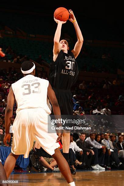 Ryan Kelly of the Black team shoots against the White team during the 2009 Jordan Brand All-American Classic at Madison Square Garden on April 18,...