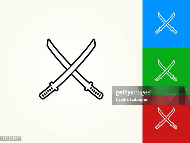 katana swords black stroke linear icon - crossed swords stock illustrations