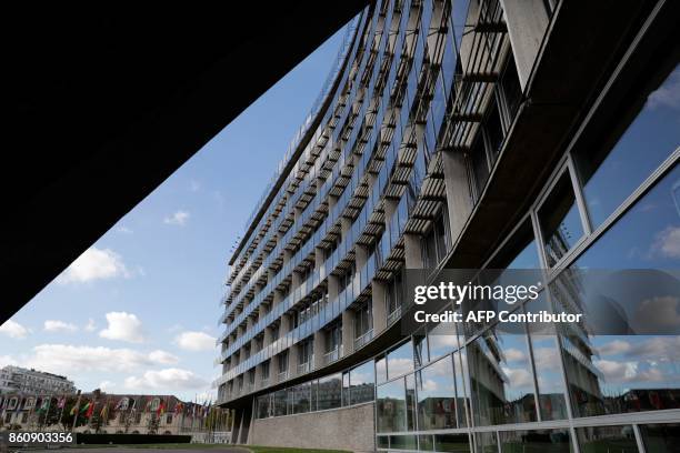 Partial view of the UNESCO headquarters taken on October 13, 2017 in Paris, a day after the US quit the body, accusing it of anti-Israel bias. / AFP...