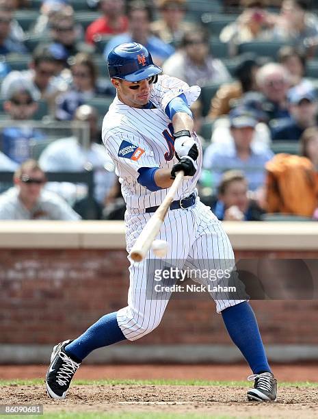David Wright of the New York Mets at bat against the Milwaukee Brewers at Citi Field on April 19, 2009 in the Flushing neighborhood of the Queens...