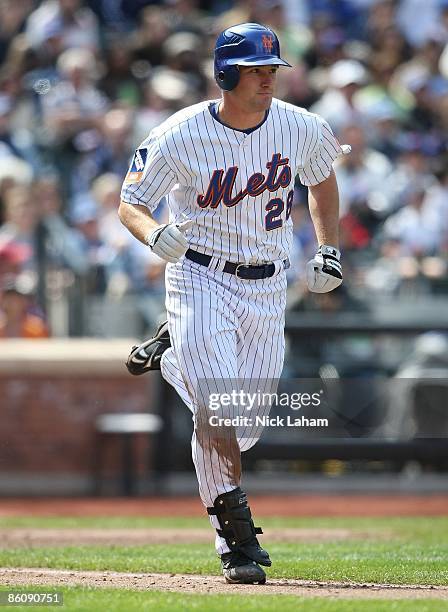 Daniel Murphy of the New York Mets runs the bases against the Milwaukee Brewers at Citi Field on April 19, 2009 in the Flushing neighborhood of the...