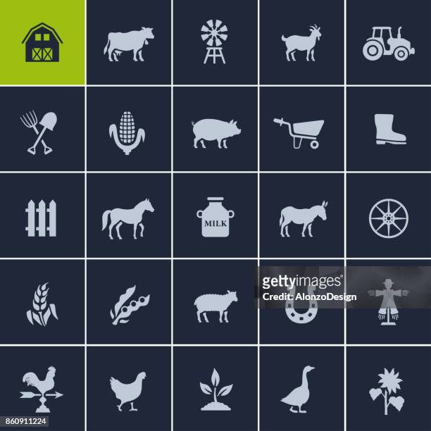 farm icon set - dairy goat stock illustrations
