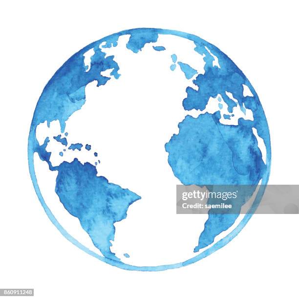 ilustrações, clipart, desenhos animados e ícones de aquarela terra azul - globe terrestre