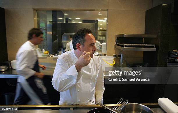 Spanish cook Ferran Adria works on a sauce in his restaurant "El Bulli" on June 16, 2007 in Roses, Spain. El Bulli restaurant has been scored as the...