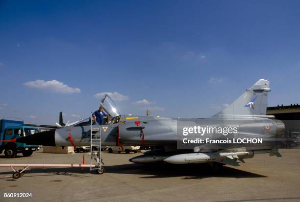 Un avion de chasse Mirage 2000 au Salon de l'aviation le 29 mai 1985 au Bourget, France.