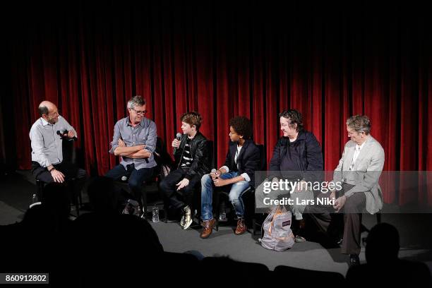 Moderator Brian Rose, director Todd Haynes, actor Oakes Fegley, actor Jaden Michael, producer Christine Vachon and composer Carter Burwell on stage...