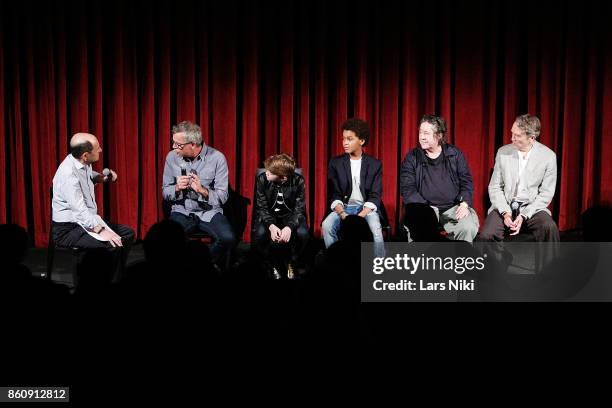 Moderator Brian Rose, director Todd Haynes, actor Oakes Fegley, actor Jaden Michael, producer Christine Vachon and composer Carter Burwell on stage...