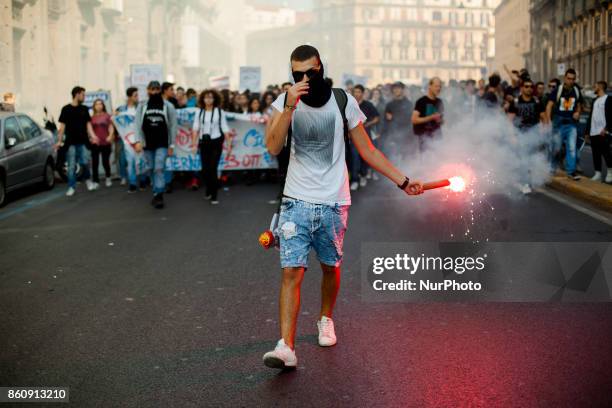 Thousands of students held a demonstration, as part of a nationwide mobilization, to protest against the so-called 'La Buona Scuola' reform, the...