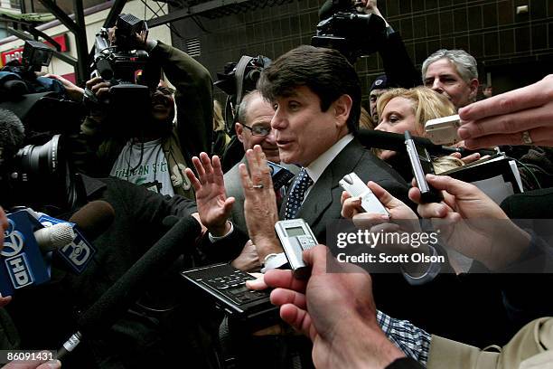 Former Illinois Governor Rod Blagojevich leaves the Dirksen Federal building following a hearing to request that travel restrictions for his bond be...