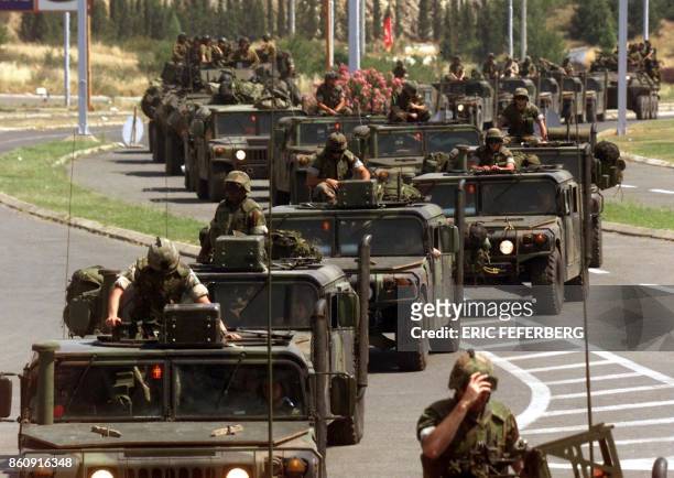 Some 30 vehicles carrying the 26th Marine Expedition Unit enter the former Yugoslav Republic of Macedonia from Greece at the Bogorodija crossing...